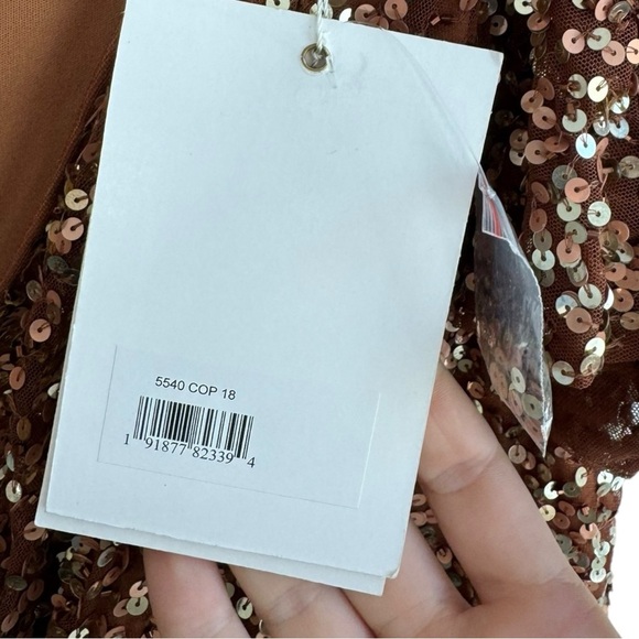 Mac Duggal Copper Sequined Wrap Over 18 Butterfly Sleeve Draped Gown Formal - Picture 8 of 12